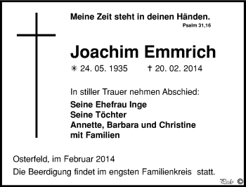 Traueranzeige von Joachim Emmrich von Mitteldeutsche Zeitung Naumburg/Nebra