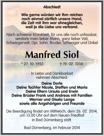 Traueranzeige von Manfred Siol von Mitteldeutsche Zeitung Merseburg/Querfurt