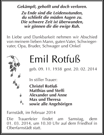 Traueranzeige von Emil Rotfuß von Mitteldeutsche Zeitung Merseburg/Querfurt
