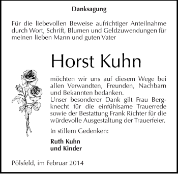 Traueranzeige von Horst Kuhn von Mitteldeutsche Zeitung Sangerhausen