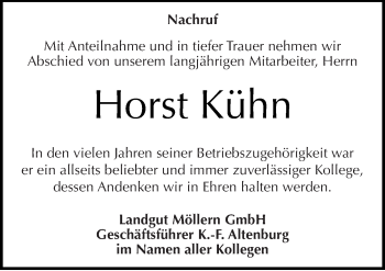 Traueranzeige von Horst Kühn von Mitteldeutsche Zeitung Naumburg/Nebra