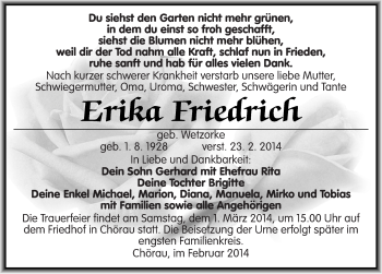 Traueranzeige von Erika Friedrich von Mitteldeutsche Zeitung