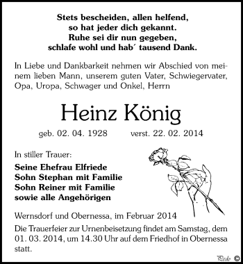 Traueranzeige von Heinz König von Mitteldeutsche Zeitung Weißenfels