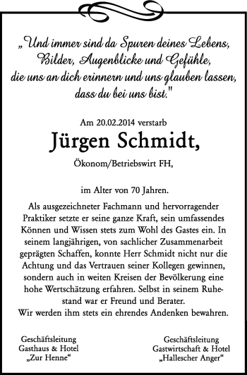 Traueranzeige von Jürgen Schmidt von Mitteldeutsche Zeitung