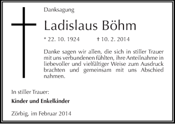 Traueranzeige von Ladislaus Böhm von Mitteldeutsche Zeitung Bitterfeld