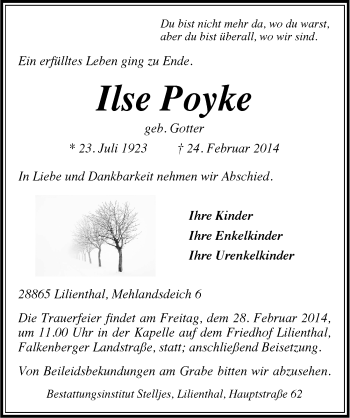 Traueranzeige von Ilse Poyke von Mitteldeutsche Zeitung Naumburg/Nebra
