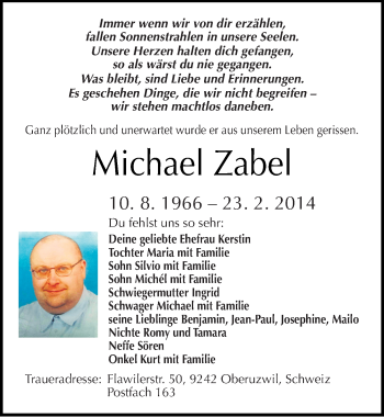 Traueranzeige von Michael Zabel von Mitteldeutsche Zeitung Bernburg