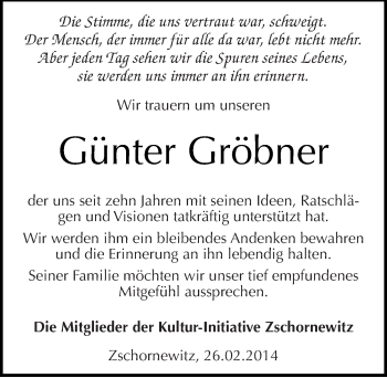 Traueranzeige von Günter Gröbner von Mitteldeutsche Zeitung Wittenberg