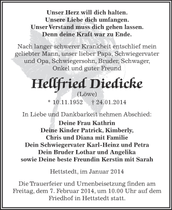 Traueranzeige von Hellfried Diedicke von Super Sonntag SGH Mansf. Land