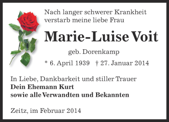Traueranzeige von Marie-Luise Voit von Super Sonntag Zeitz