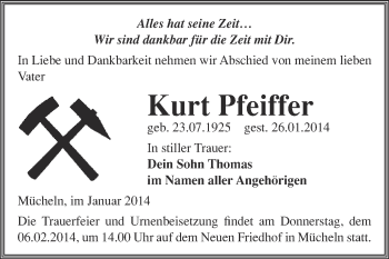 Traueranzeige von Kurt Pfeiffer von WVG - Wochenspiegel Merseburg