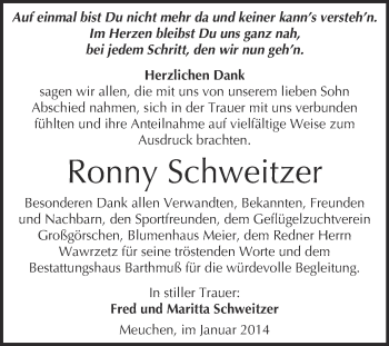 Traueranzeige von Ronny Schweitzer von WVG - Wochenspiegel Merseburg