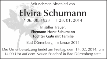 Traueranzeige von Elvira Schumann von Super Sonntag Merseburg