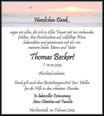 Traueranzeige von Thomas Beckert von Super Sonntag Aschersleben