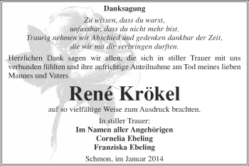Traueranzeige von Rene Krökel von WVG - Wochenspiegel Merseburg