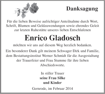 Traueranzeige von Enrico Gladosch von WVG - Wochenspiegel Quedlinburg