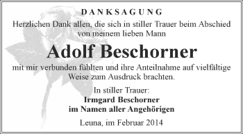 Traueranzeige von Adolf Beschorner von Super Sonntag Merseburg