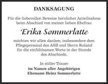 Traueranzeige von Erika Semmerlatte von Super Sonntag Bernburg