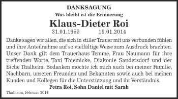 Traueranzeige von Klaus-Dieter Roi von WVG - Wochenspiegel Bitterfeld