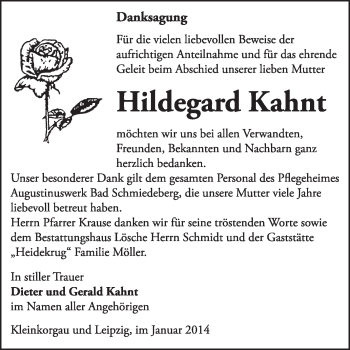 Traueranzeige von Hildegard Kalint von Super Sonntag Wittenberg