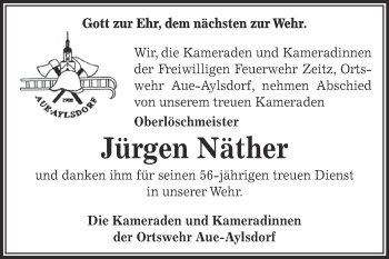 Traueranzeige von Jürgen Näther von Super Sonntag Zeitz