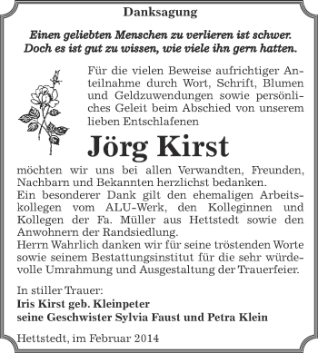 Traueranzeige von Jörg Kirst von Super Sonntag SGH Mansf. Land
