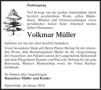 Traueranzeige von Volkmar Müller von WVG - Wochenspiegel Quedlinburg