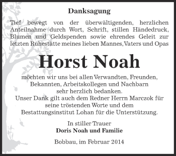 Traueranzeige von Horst Noah von WVG - Wochenspiegel Bitterfeld