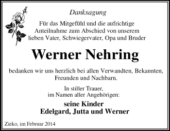 Traueranzeige von Werner Nehring von Super Sonntag Dessau / Köthen