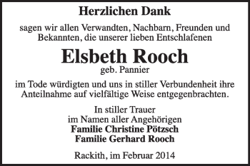 Traueranzeige von Elsbeth Rooch von WVG - Wochenspiegel Wittenberg
