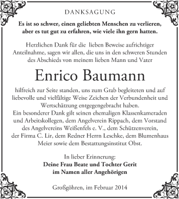 Traueranzeige von Enrico Baumann von Super Sonntag Merseburg