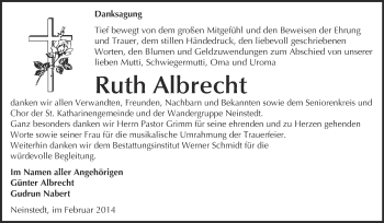 Traueranzeige von Ruth Albrecht von WVG - Wochenspiegel Quedlinburg