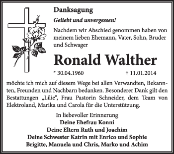 Traueranzeige von Ronald Walther von Super Sonntag Dessau / Köthen