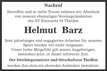Traueranzeige von Helmut Barz von Super Sonntag Zeitz