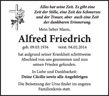 Traueranzeige von Alfred Friedrich von Super Sonntag Dessau / Köthen