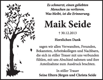 Traueranzeige von Maik Seide von Super Sonntag Dessau / Köthen