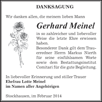 Traueranzeige von Gerhard Meinel von Super Sonntag Zeitz