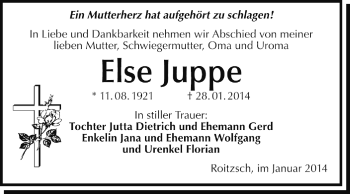 Traueranzeige von Else Juppe von Super Sonntag Dessau / Köthen