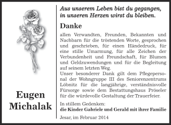 Traueranzeige von Eugen Michalak von Super Sonntag Bernburg