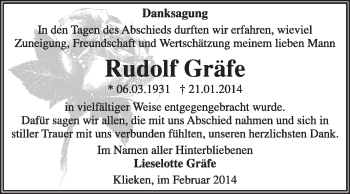 Traueranzeige von Rudolf Gräfe von Super Sonntag Dessau / Köthen