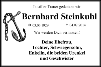 Traueranzeige von Bernhard Steinkuhl von Super Sonntag Dessau / Köthen