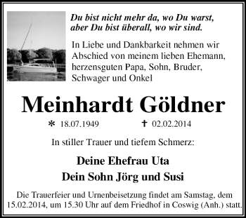 Traueranzeige von Meinhardt Göldner von Super Sonntag Dessau / Köthen