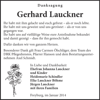 Traueranzeige von Gerhard Lauckner von WVG - Wochenspiegel NMB / WSF / ZTZ