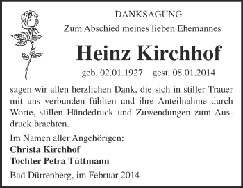 Traueranzeige von Heinz Kirchhof von Super Sonntag Merseburg