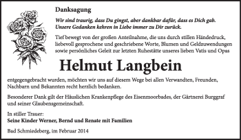 Traueranzeige von Helmut Langbein von WVG - Wochenspiegel Wittenberg