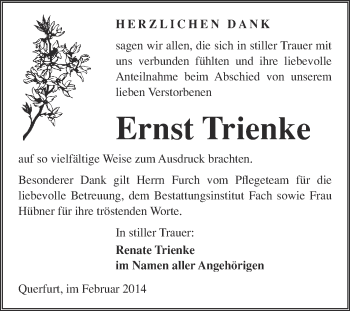 Traueranzeige von Ernst Trienke von WVG - Wochenspiegel Merseburg