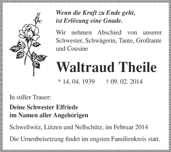Traueranzeige von Waltraud Theile von Super Sonntag Merseburg