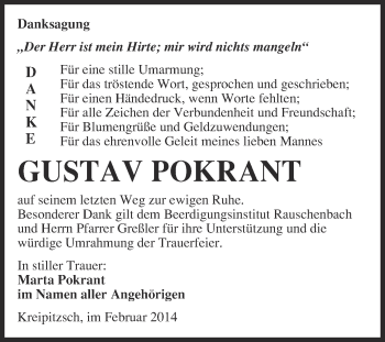 Traueranzeige von Gustav Pokrant von WVG - Wochenspiegel NMB / WSF / ZTZ