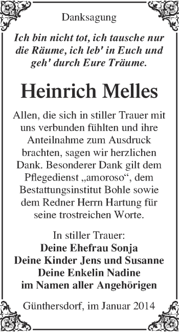 Traueranzeige von Heinrich Melles von Super Sonntag Merseburg