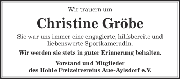 Traueranzeige von Christine Gröbe von Super Sonntag Zeitz
